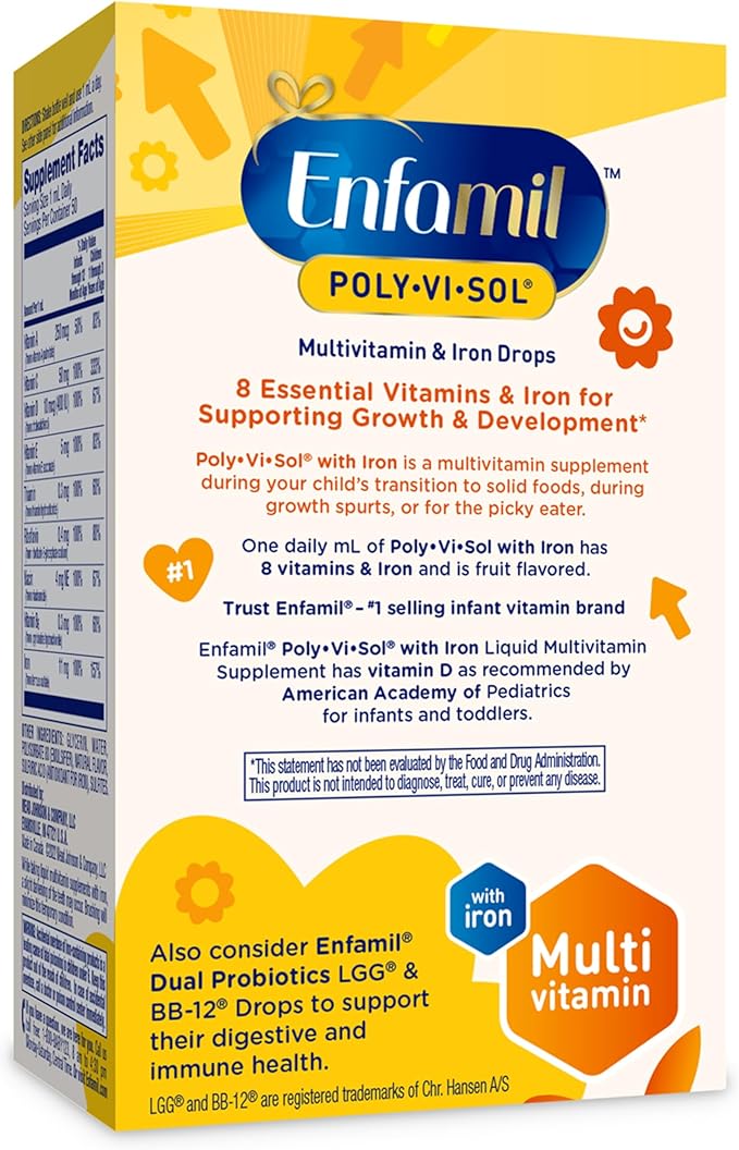 Enfamil Baby Vitamins Enfamil Poly-Vi-Sol 8 Multi-Vitamins & Iron Supplement Drops for Infants & Toddlers, Supports Growth & Development, 50 mL Dropper Bottle