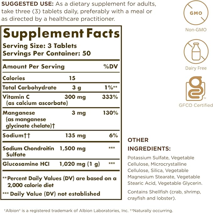Solgar Extra Strength Glucosamine Chondroitin Complex - 150 Tablets - Supports Healthy Joints & Comfortable Movement - Non-GMO, Gluten Free, Dairy Free - 50 Servings