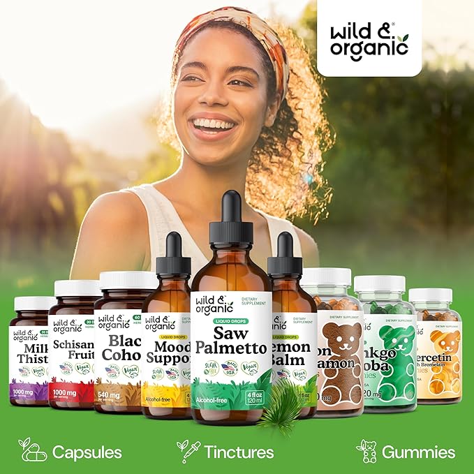 Wild & Organic Saw Palmetto for Men & Women - Urinary Tract & Hair Support - Saw Palmetto Extract Liquid Drops - Add to Tea - Serenoa Repens Berries Supplement - Vegan, Sugar & Alcohol-Free - 4 fl oz