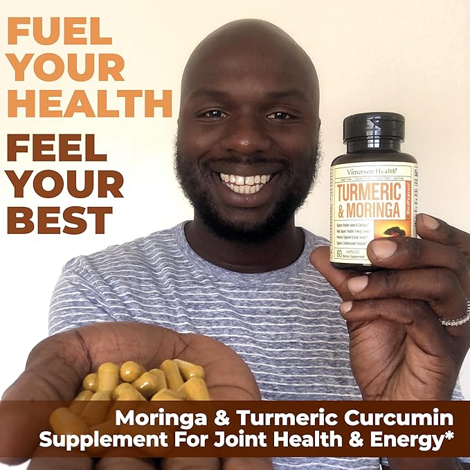 Moringa Turmeric Curcumin Supplement for Joint Health, Gut Health, Energy & Immune Support – Turmeric Curcumin with Black Pepper – Total Wellness Formula with Tumeric Moringa Pure Capsules – 120 Count