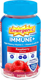 Emergen-C Immune+ Triple Action Immune Support Gummies, BetaVia (R), 1000mg Vitamin C, B Vitamins, Vitamin D and Antioxidants, Raspberry – 45 Count