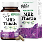 Wild & Organic Milk Thistle Capsules 1000mg - Liver Support Supplement - Silymarin Milk Thistle Powder for Liver Cleanse - 60 Vegan Capsules - 1-Month Supply - No Fillers, Non-GMO