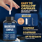 1000mg Magnesium Complex for Women and Men, 12 in 1 Magnesium Supplement with Ashwagandha, Zinc, D3, L-theanine. Easy to Swallow, High Absorption, Sleep Support & Stress Relief (60 Capsules)