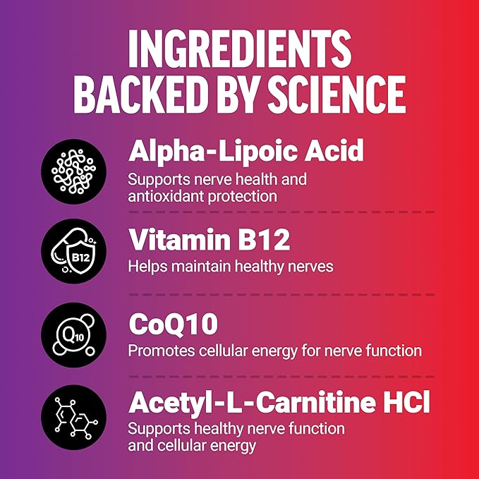 Force Factor Daily Relief Nerve Supplement with Alpha Lipoic Acid, B Vitamins, CoQ10 & Acetyl-L-Carnitine HCl for Nerve Discomfort in Hands, Feet, Toes & Fingers, Blueberry Acai, 30 Soft Chews