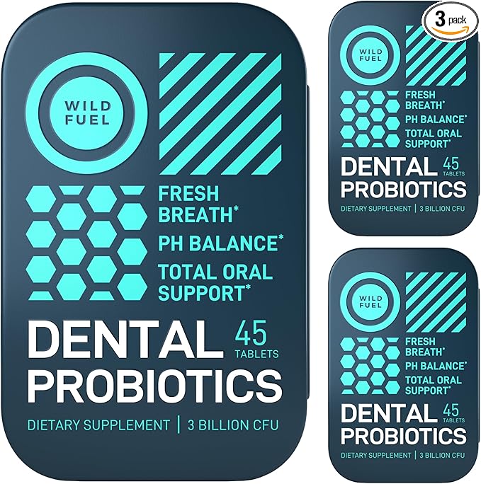 3-PACK Oral Probiotics for Teeth, Bad Breath, Gum Health - 3bn CFU K12 Lactobacillus Salivarius, Acidophilus, Casei, Dental Probiotic in a Travel Tin - 135Fresh Breath Mint Dental Probiotics Pills