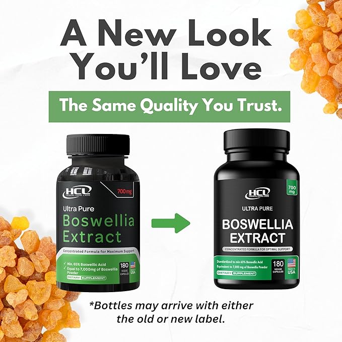 HCL HERBAL CODE LABS Boswellia Serrata Extract Capsules 65% Boswellic Acid 700mg Equal to 7000mg Resin Powder, Extra Strength & Superior Absorption, 6 Month Supply 180 Vegan Capsules Non-GMO