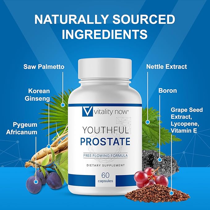 Youthful Prostate - Saw Palmetto for Men with Panax Ginseng, Antioxidant Protection, Vitamin E, Lycopene - Prostate Supplements for Men