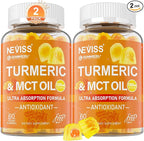 Turmeric Gummies 1000mg w/MCT Oil C8 C10, Organic Antioxidant, Turmeric Curcumin Supplement with Black Pepper Extract, Support Comfort, Boost Energy, Ultra Absorption, Sugar Free, 120Cts