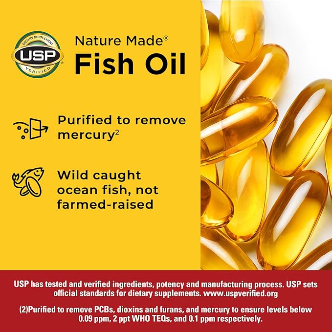 Nature Made Fish Oil Omega 3 Supplements, 1000mg Softgels, Omega 3 Fish Oil for Healthy Heart Support, 250 Softgels, 125 Day Supply