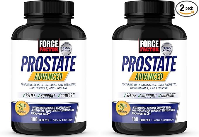 Force Factor Prostate Advanced, Health Supplement for Men for Reducing Nighttime Bathroom Trips, Bladder & Urinary Relief, with Saw Palmetto, Beta-Sitosterol, 180 Tablets, (Pack of 2)