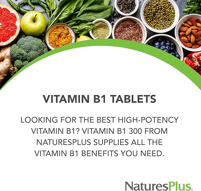 NaturesPlus Vitamin B1 300 mg - 90 Sustained Release Tablets - Mega-Dose Thiamin - Energy Support - Vegetarian, Gluten Free - 90 Servings