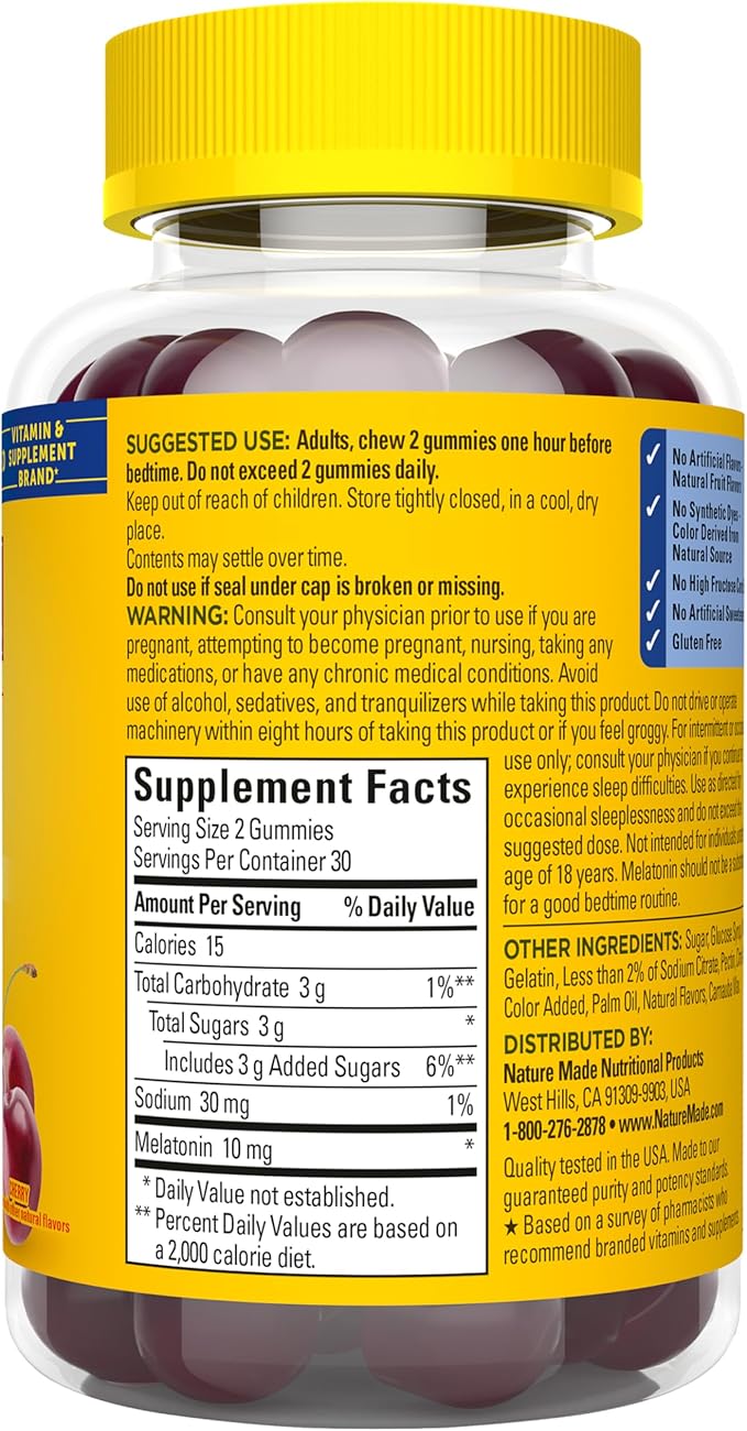 Nature Made Time Release Melatonin Gummies 10mg per Serving, Maximum Strength Dosage Sleep Aid for Adults, 100% Drug Free, 60 Gummies, 30 Day Supply