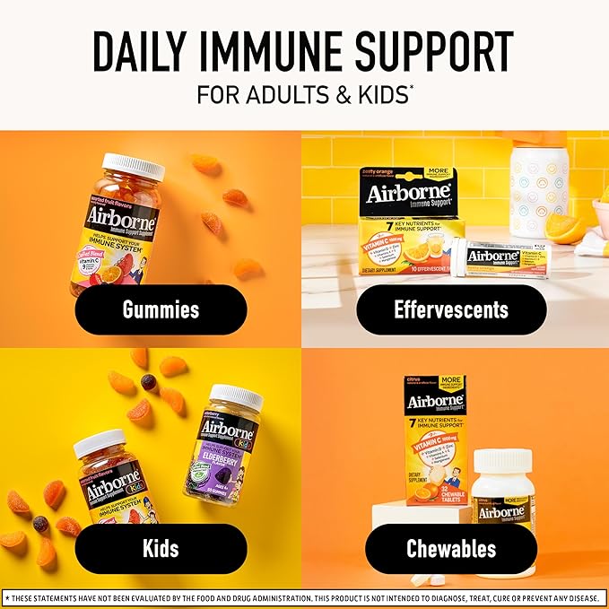 Vitamin C 1000mg (per serving) - Airborne Very Berry Effervescent Tablets (36 count in a box), Gluten-Free Immune Support Supplement, With Vitamins A C E, ZINC, Selenium, Echinacea & Ginger