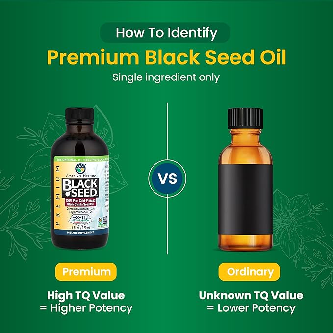Amazing Herbs Premium Black Seed Oil - Cold Pressed Nigella Sativa Aids in Digestive Health, Immune Support, Brain Function, Joint Mobility, Gluten Free, Non GMO - 4 Fl Oz