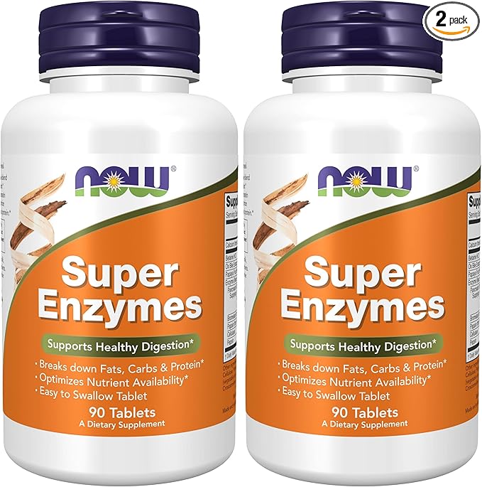 NOW Foods Supplements, Super Enzymes, Formulated with Bromelain, Ox Bile, Pancreatin and Papain, Super Enzymes, 90 Tablets, (Pack of 2)