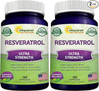 100% Natural Resveratrol - 1000mg Per Serving Max Strength (180 Capsules) Antioxidant Supplement, Trans-Resveratrol Pills for Heart Health & Pure, Polyphenols (Pack of 2)