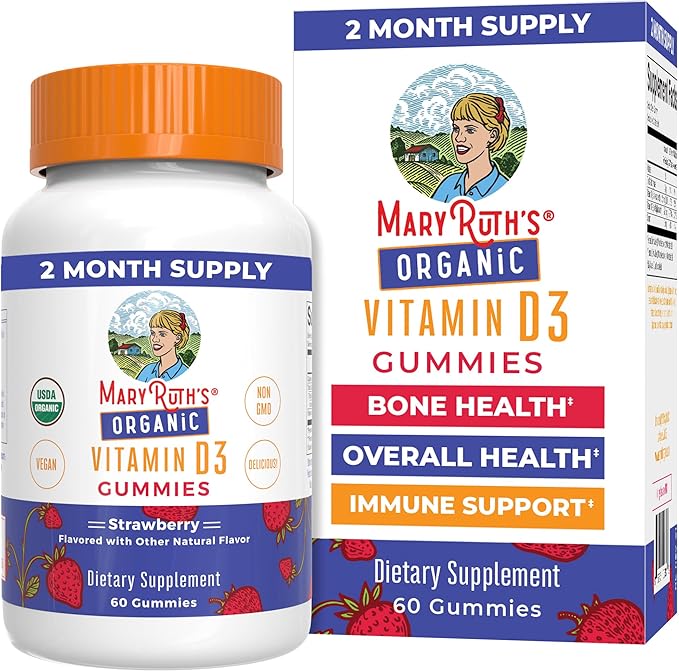 MARYRUTH'S Organic Vitamin D3 Gummies | 1000 IU | USDA Organic | Immune Support| Bone Health | Muscle Function | for Adults & Kids Ages 2+ | Vegan | Gluten Free | 2 Month Supply | 60 Count