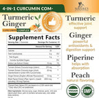 Turmeric Curcumin Supplement Gummies - 95% Curcuminoids with Turmeric & Ginger, Black Pepper for Best Absorption, Nature's Vegan Joint Support, Non-GMO, Gluten Free, Tasty Peach Flavor - 120 Gummies