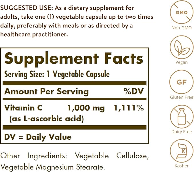 Solgar Quercetin Complex with Ester-C Plus, 100 Vegetable Capsules - 50 Servings - Supports Immune Health Vitamin C 1000 mg, 250 Vegetable Capsules - Overall Health