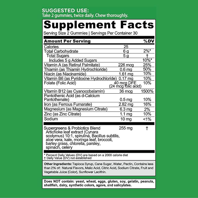 Goli SuperGreen Vitamin Gummy - 180 Count - Essential Vitamins and Minerals - Plant-Based, Vegan, Gluten-Free & Gelatin Free - Health from Within, Pack of 3
