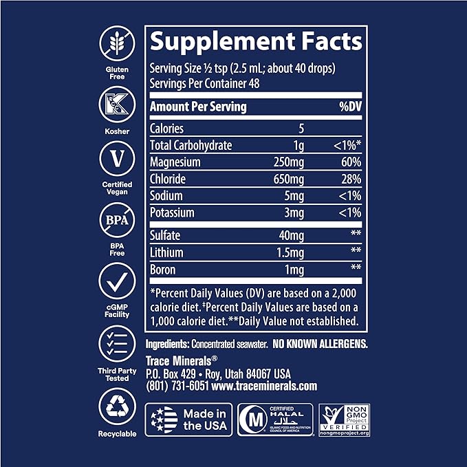 Trace Minerals ConcenTrace Trace Mineral Drops | Supports Energy, Digestion, Bone Health & Hydration, 70+ Ionic w/Magnesium, Chloride & Potassium | Keto, Vegan & Non-GMO | 48 Servings