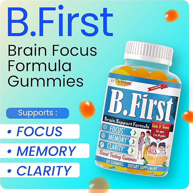 B.First Focus Gummies for Kids & Teens | Kids Focus and Attention Supplements with Omega 3 DHA – Memory Vitamins for Concentration, Mental Clarity & Cognitive Support-60ct