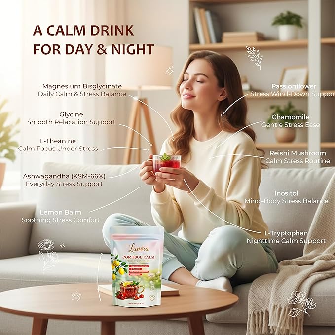 Cortisol Calm – Calm Magnesium Drink Mix for Relaxation & Daily Wind-Down, Magnesium Bisglycinate Powder with L-Theanine & Ashwagandha KSM-66, Raspberry Lemon, 30 Servings