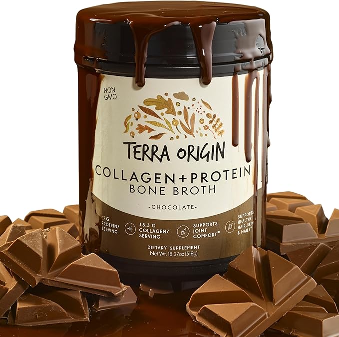 TERRA ORIGIN Collagen Peptides Powder | Bone Broth Hydrolized Collagen Type I and III Protein Supplement | for Women and Men Hair, Skin, Nail and Joint Support | Chocolate (20 Servings)