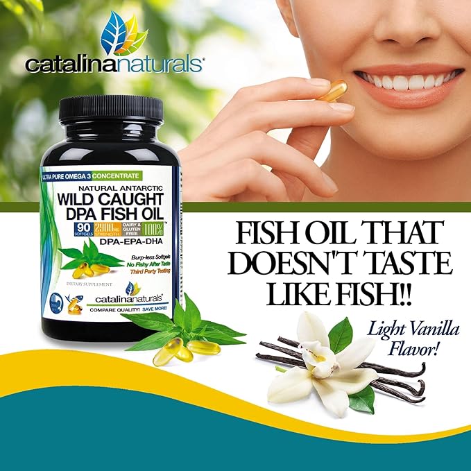 Fish Oil Omega-3 Supplement – Wild Caught DPA EPA DHA – 2900 mg Triple Strength – Burp-Free Softgels – 90 Count