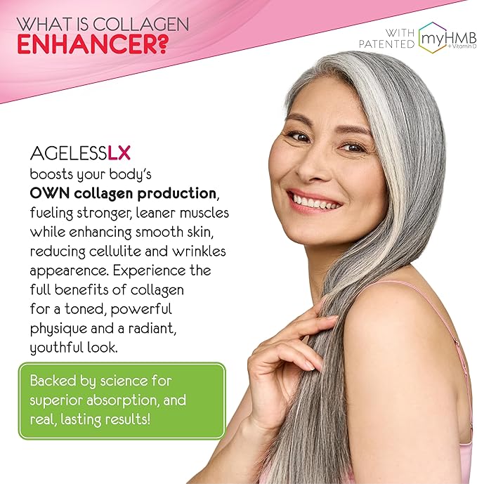 AgelessLX Powder Supplement for Women - with HMB Collagen Enhancer Plus Vitamin D3 with K2, Horsetail and Biotin for Lean Muscle and Stronger Hair and Nails - 30 Powder Packets, Cherry Limeade