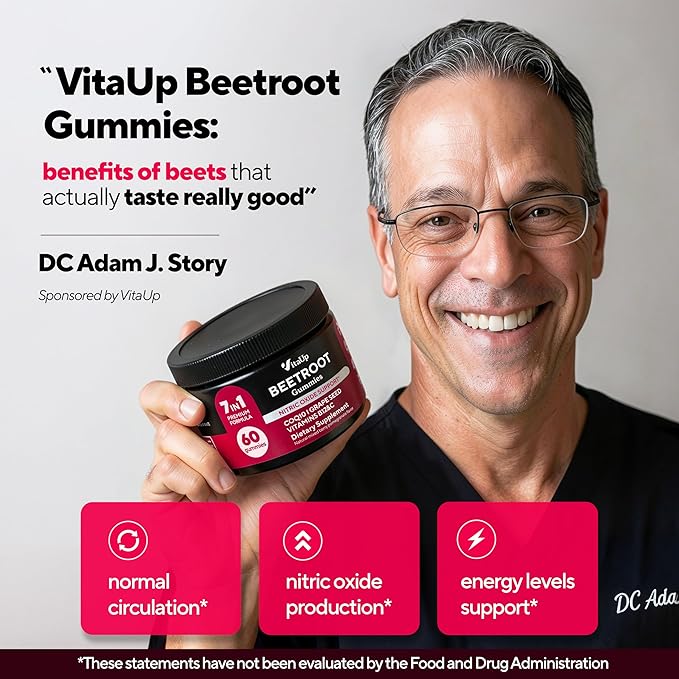 Beet Root Gummies – Beetroot Supplement with CoQ10, Grape Seed, Vitamin C, B12 & B3 – Nitric Oxide Gummies for Circulation Support – Beet Supplement for Energy & Immune Support – 60 Beets Chews