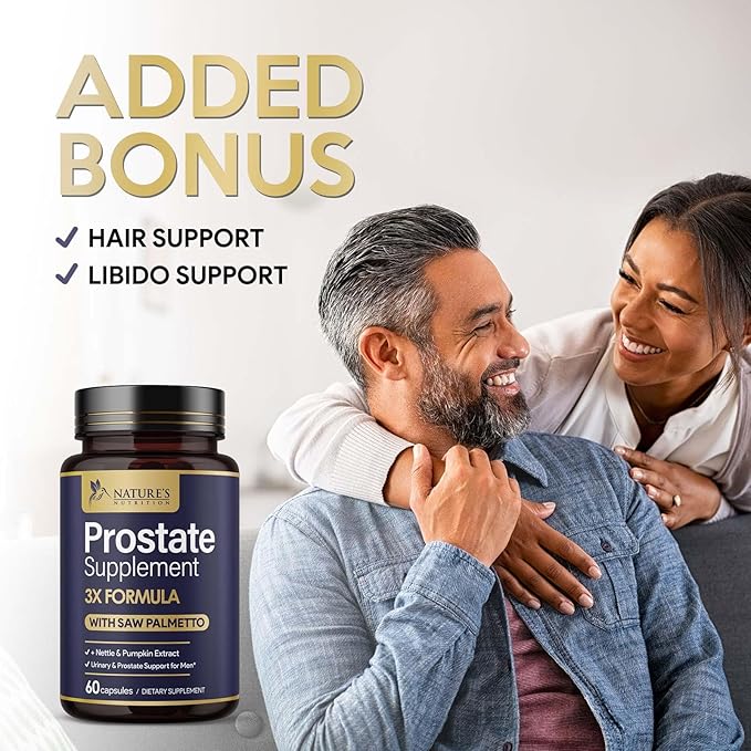 Prostate Health Supplements for Men - 3X Strength with Saw Palmetto Blend Stinging Nettle Root & Pumpkin Seed Support Complex - Supports Bathroom Trips Prostate & Urinary Health - 60 Capsules