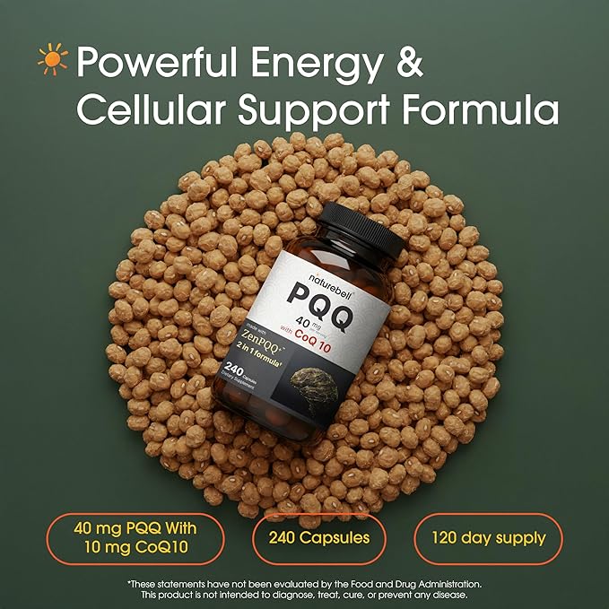 NatureBell PQQ with CoQ10-240 Capsules - 40mg Active PQQ with 10mg Coenzyme Q10 - Cellular Energy & Cognitive Function Support - Antioxidant Nutrients for Heart & Brain Health*