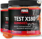 Force Factor Test X180 Gummies Testosterone Booster for Men with Tongkat Ali, Horny Goat Weed, Tribulus Terrestris, Fenugreek, & Black Maca, Testosterone Supplement for Men, Berry Punch, 120 Gummies