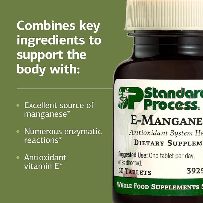 Standard Process E-Manganese - Antioxidant Health Support - Whole Food-Based Supplement with Vitamin E & Manganese - Supplement to Aid Cellular Health - 50 Tablets