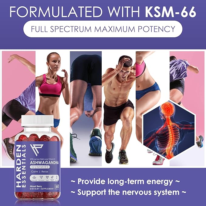 KSM-66 Ashwagandha Gummies 750mg Per Gummy – 1,500mg Per Serving – Stress & Cortisol Support – with Lemon Balm & Vitamin D – 60 Count (30 Day Supply) – Vegan – Harden Essentials