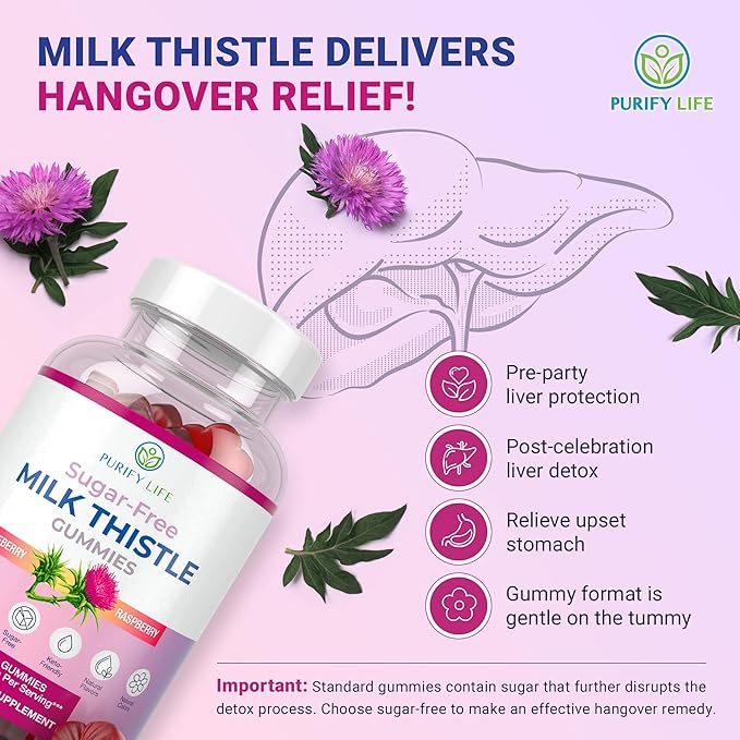 Sugar-Free Milk Thistle Gummies for Liver Cleanse Detox & Repair (Natural Blueberry-Raz Flavor) Cardo Mariano, Cleansing Milk Thistle Supplement, Antioxidant Support, Vegan, Replaces Pills & Capsules
