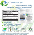 EcoIntegratives® Active B6 – 33.8 mg Pyridoxal 5-Phosphate (P5P), High Potency Active Vitamin B6 for Energy, Mood, Nerve and Heart Support* – Non-GMO, Gluten Free, 60 Vegetarian Capsules