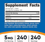 Nutricost Melatonin 5mg, 240 Tablets - 5mg Per Serving, Non-GMO, Gluten Free