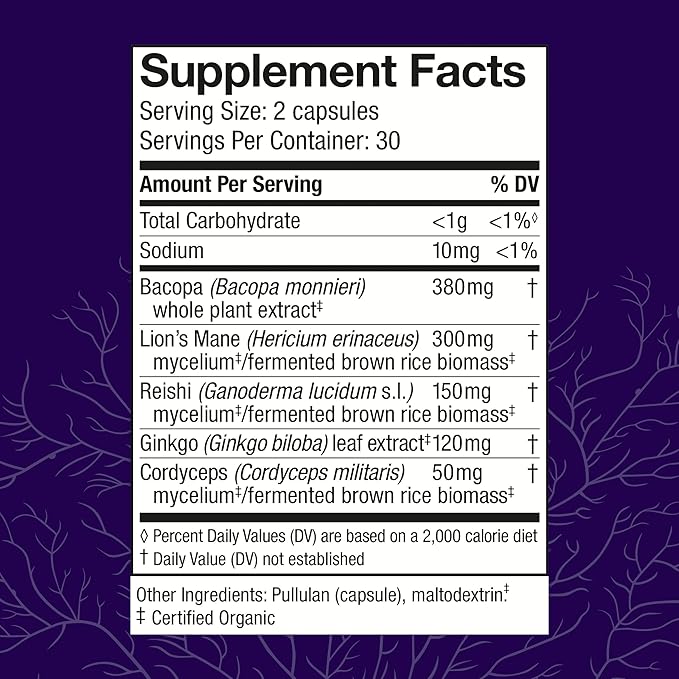 Host Defense MycoBotanicals Brain* Capsules - Brain Support Supplement with Lion's Mane, Reishi & Cordyceps Mushroom - Herbal Supplement for Memory & Focus Support - 60 Capsules