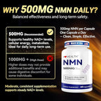 NMN 500MG Per Capsule – High Purity 99.9% NMN, NAD+ Support for Cellular Energy & Healthy Aging, 60 Capsules, Third-Party Tested, cGMP Made in USA