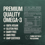 Orlo Vegan Omega 3 Algae Oil 1000mg - Natural Icelandic Nordic Omega-3 EPA & DHA Supplement - Fish Oil & Krill Alternative for Heart & Brain – 60 Easy-to-Swallow Burpless Mini Softgels & Jar