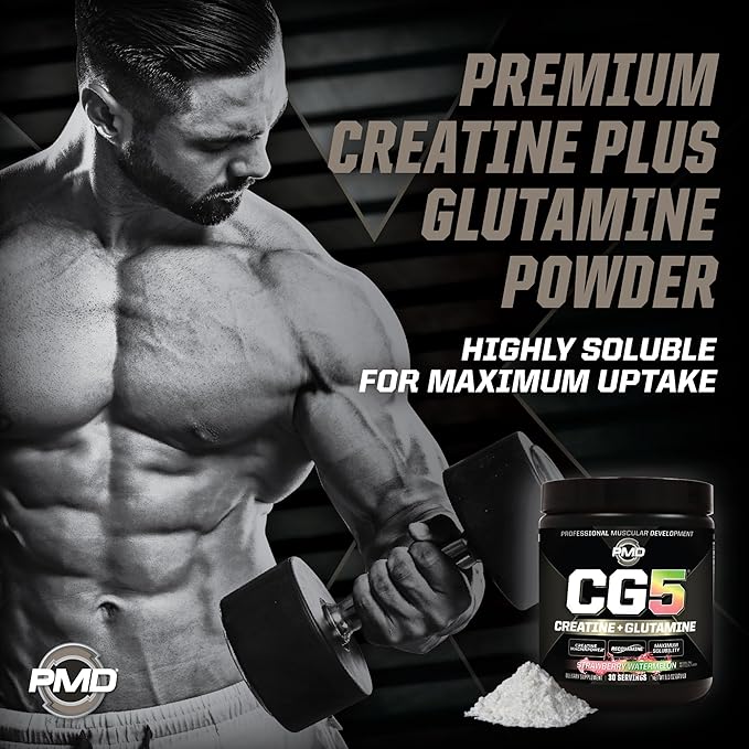 PMD Sports CG5 Premium Creatine & L Glutamine Powder, Power Recovery, Build Lean Muscle, Increase Workout Performance, Maximum Strength Pre Workout & Post Workout, Strawberry Watermelon, 30 Servings