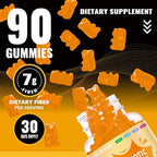 Prebiotic Fiber Gummies for Adults, 7G Extra Strength, Zero Sugar Added, 90 Pectin Based Gummies, Digestive Health -Orange-2pack