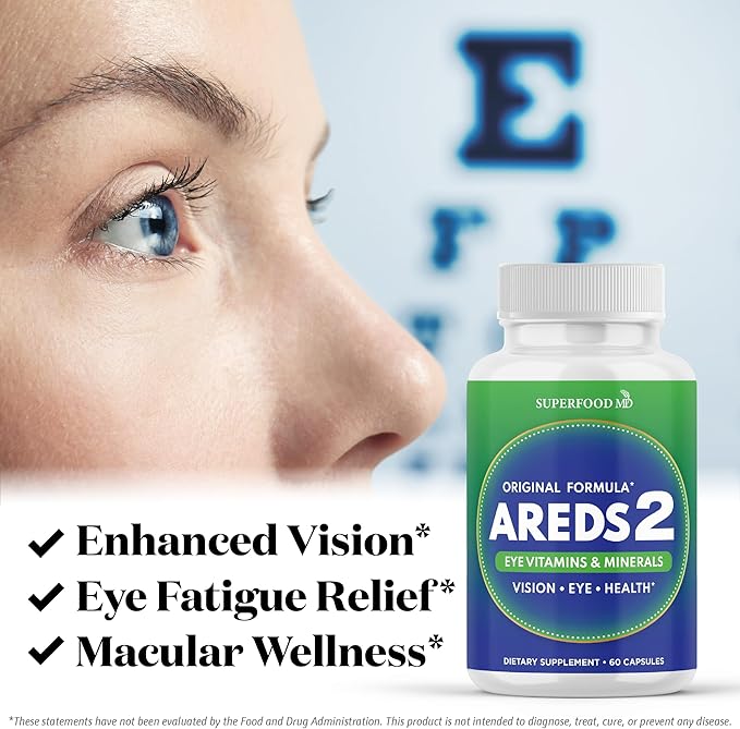 Superfood MD AREDS 2 Eye Vitamin & Mineral Supplement, Contains Lutein, Vitamin C and E, Zeaxanthin, Zinc with Added Copper - 180 Count