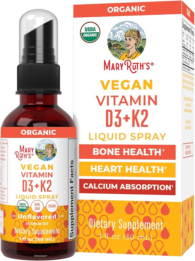 MaryRuth's Organic D3 + K2 Spray for Adults & Kids for Bone Health | Vitamin D3 as Cholecalciferol | Vitamin K2 | Immunity | Mineral Absorption | Heart Health | Vegan | Non-GMO | Gluten Free | 1 Fl Oz