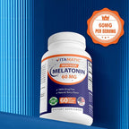 Vitamatic Melatonin 60 mg Fast Dissolve Tablets - 60 Vegan Natural Berry Flavor Tablets - Non-Habit Forming - Non-GMO, Gluten Free (1 Bottle)