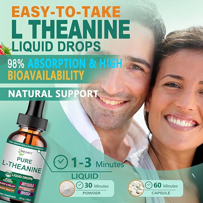 L Theanine Liquid Drops, Pure L-Theanine 400mg for Adults and Kids, Organic High Absorption L Theanine Supplement, Natural Focus Supplement, Non-GMO | Gluten Free | 30 Servings