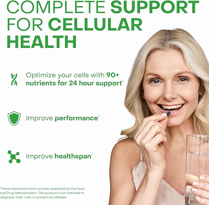 HealhtyCell AM/PM Healthspan System - 90+ Vitamins, Minerals, Protective Phytonutrients, Probiotics & Enzymes for Advanced Cellular Nutrition - 60 AM Tablets & 60 PM Tablets
