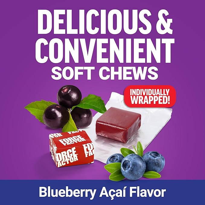 Force Factor Daily Relief Nerve Supplement with Alpha Lipoic Acid, B Vitamins, CoQ10 & Acetyl-L-Carnitine HCl for Nerve Discomfort in Hands, Feet, Toes & Fingers, Blueberry Acai, 30 Soft Chews